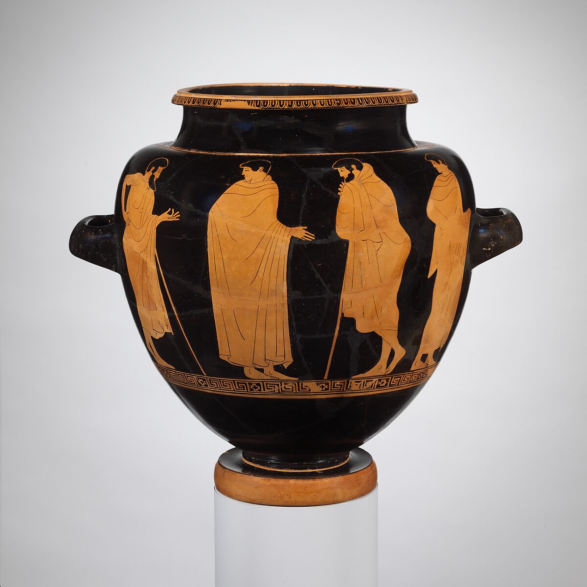 Terracotta stamnos (jar), Attributed to the Copenhagen Painter or the Syriskos Painter, Terracotta, Greek, Attic