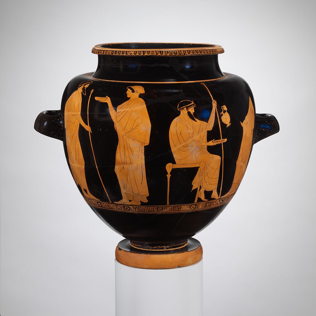 Terracotta stamnos (jar), Attributed to the Copenhagen Painter or the Syriskos Painter, Terracotta, Greek, Attic 