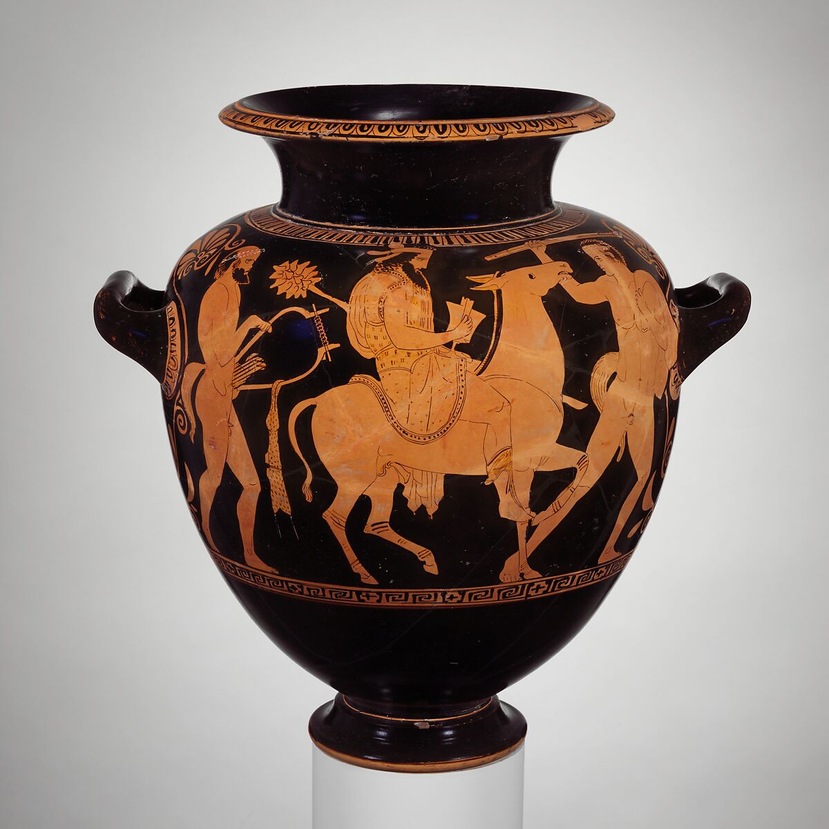 Terracotta stamnos (jar), Attributed to a Painter in the Group of Polygnotos, Terracotta, Greek, Attic 