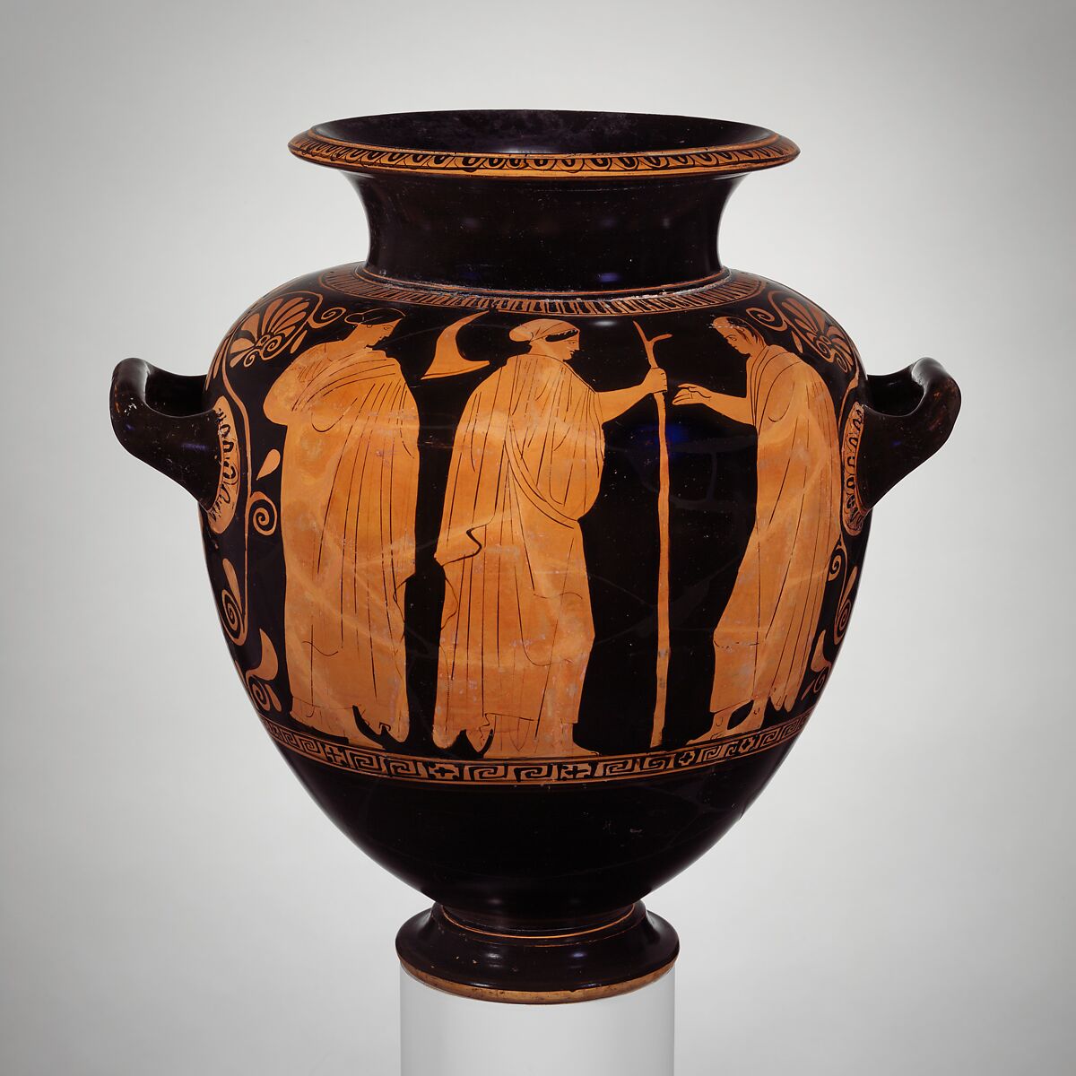 Terracotta stamnos (jar), Attributed to a Painter in the Group of Polygnotos, Terracotta, Greek, Attic