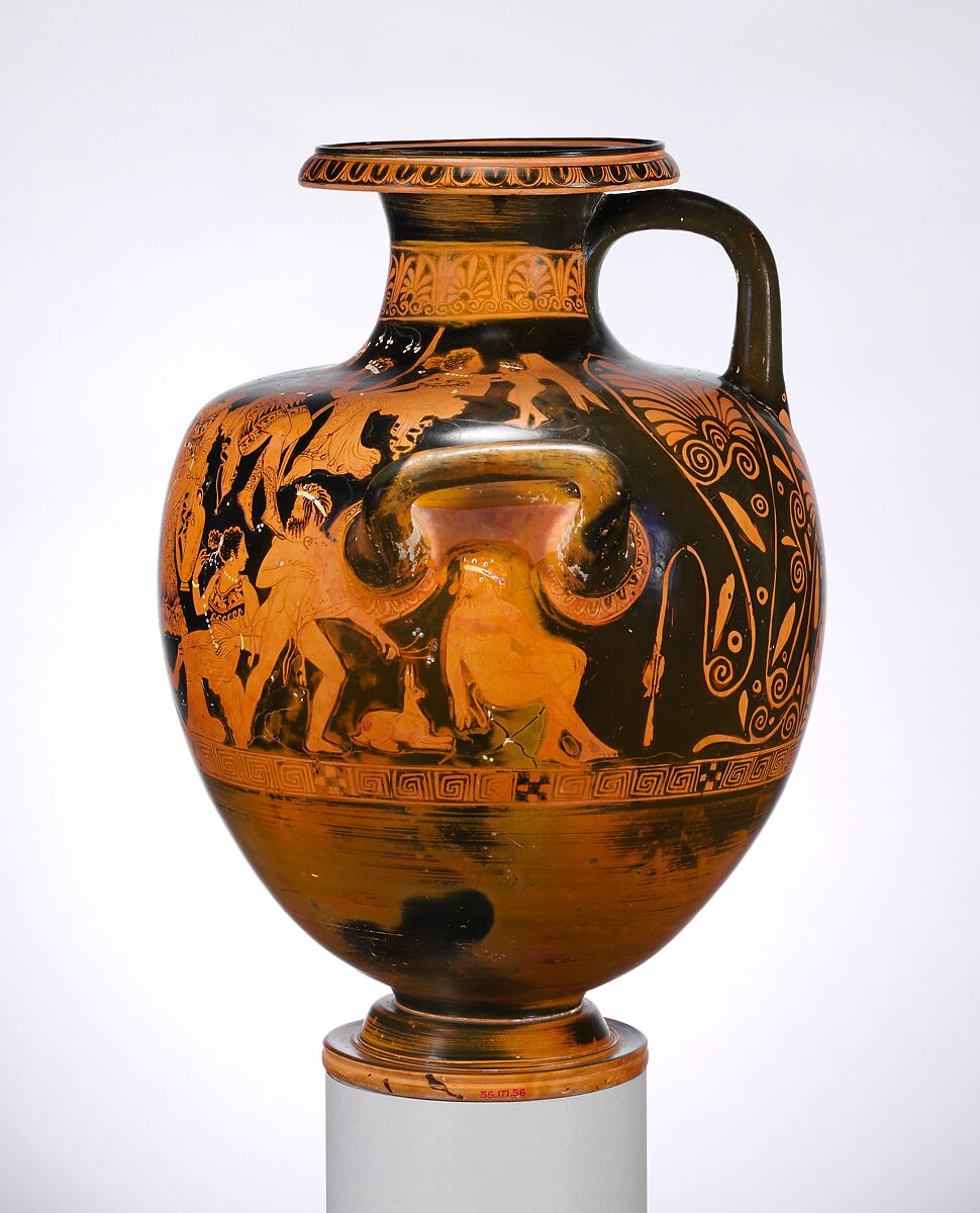 Terracotta hydria: kalpis (water jar), Attributed to the Meleager Painter, Terracotta, Greek, Attic