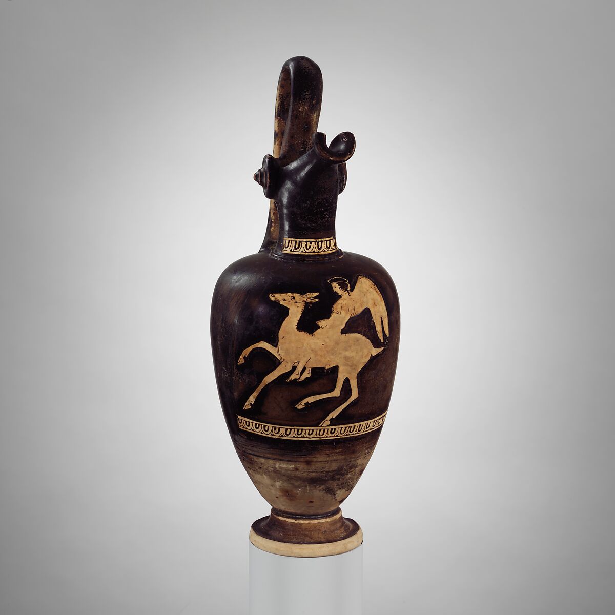 Terracotta oinochoe (jug), Attributed to Polion, Terracotta, Greek, Attic 