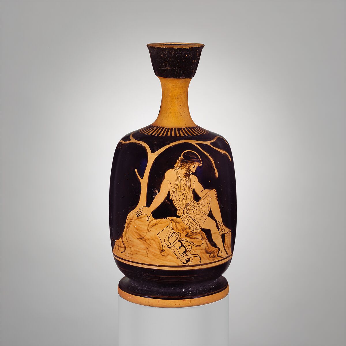 Terracotta squat lekythos (oil flask), Terracotta, Greek, Attic 