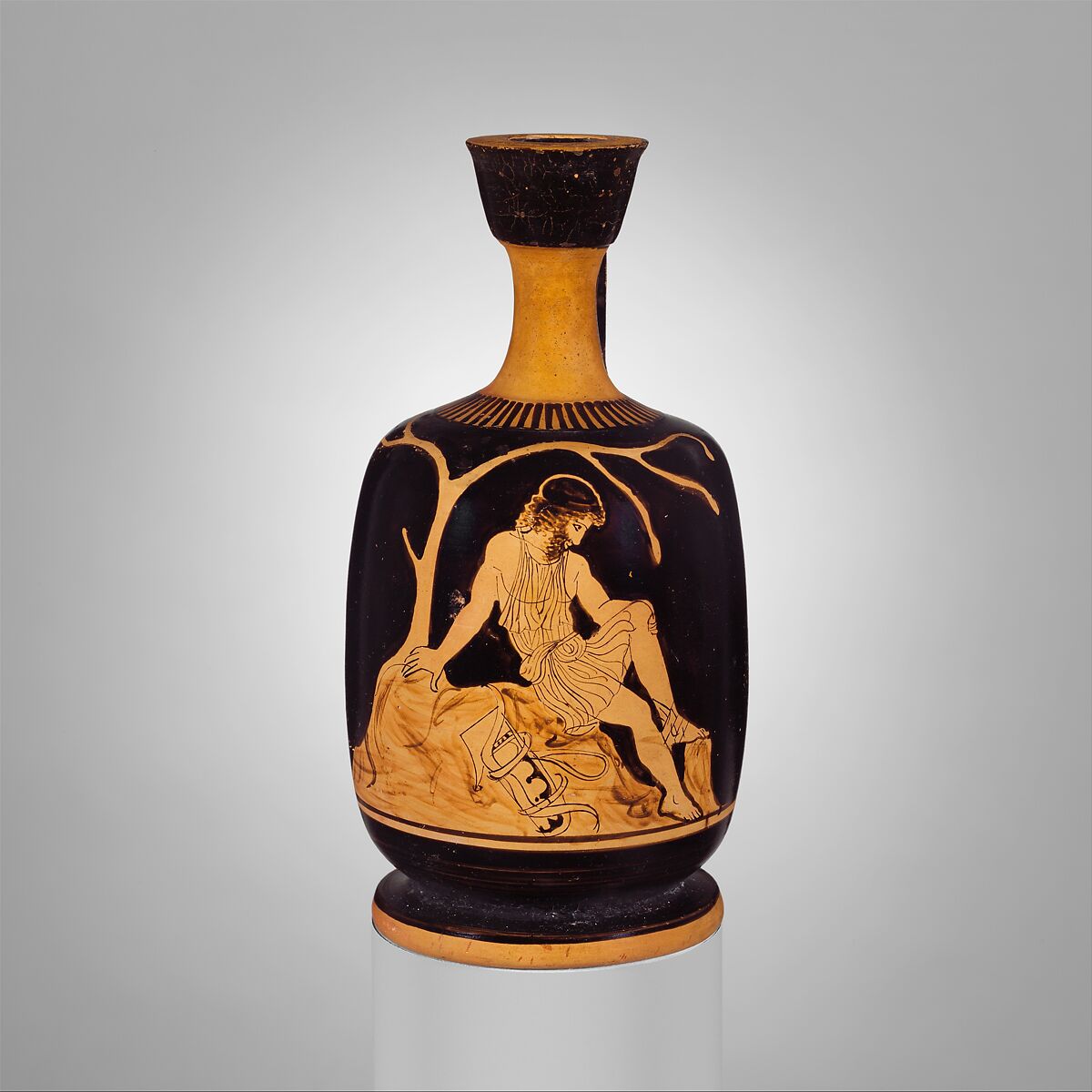 Terracotta squat lekythos (oil flask), Terracotta, Greek, Attic