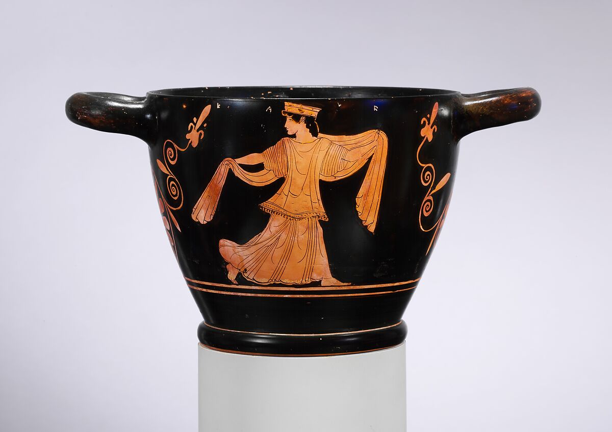 Terracotta skyphos (deep drinking cup), Attributed to the Lewis Painter, Terracotta, Greek, Attic 