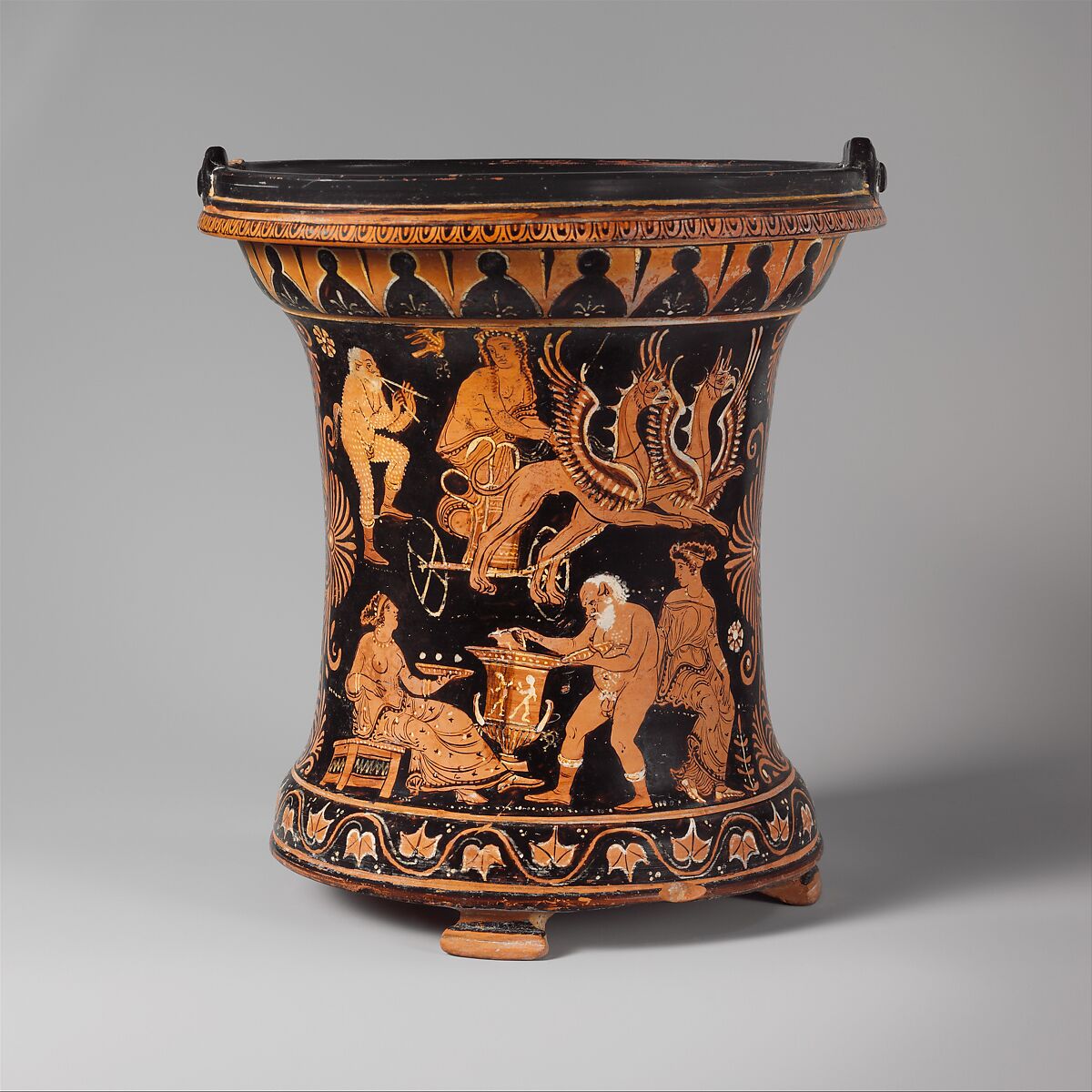 Terracotta situla (bucket), Attributed to the Lycurgus Painter, Terracotta, Greek, South Italian, Apulian 