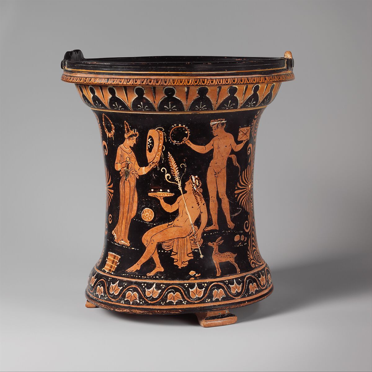 Terracotta situla (bucket), Attributed to the Lycurgus Painter, Terracotta, Greek, South Italian, Apulian