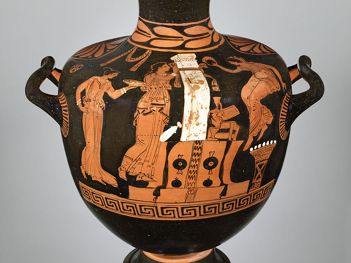 Terracotta hydria (water jar), Attributed to the Workshop of the Iliupersis Painter, Terracotta, Greek, South Italian, Apulian