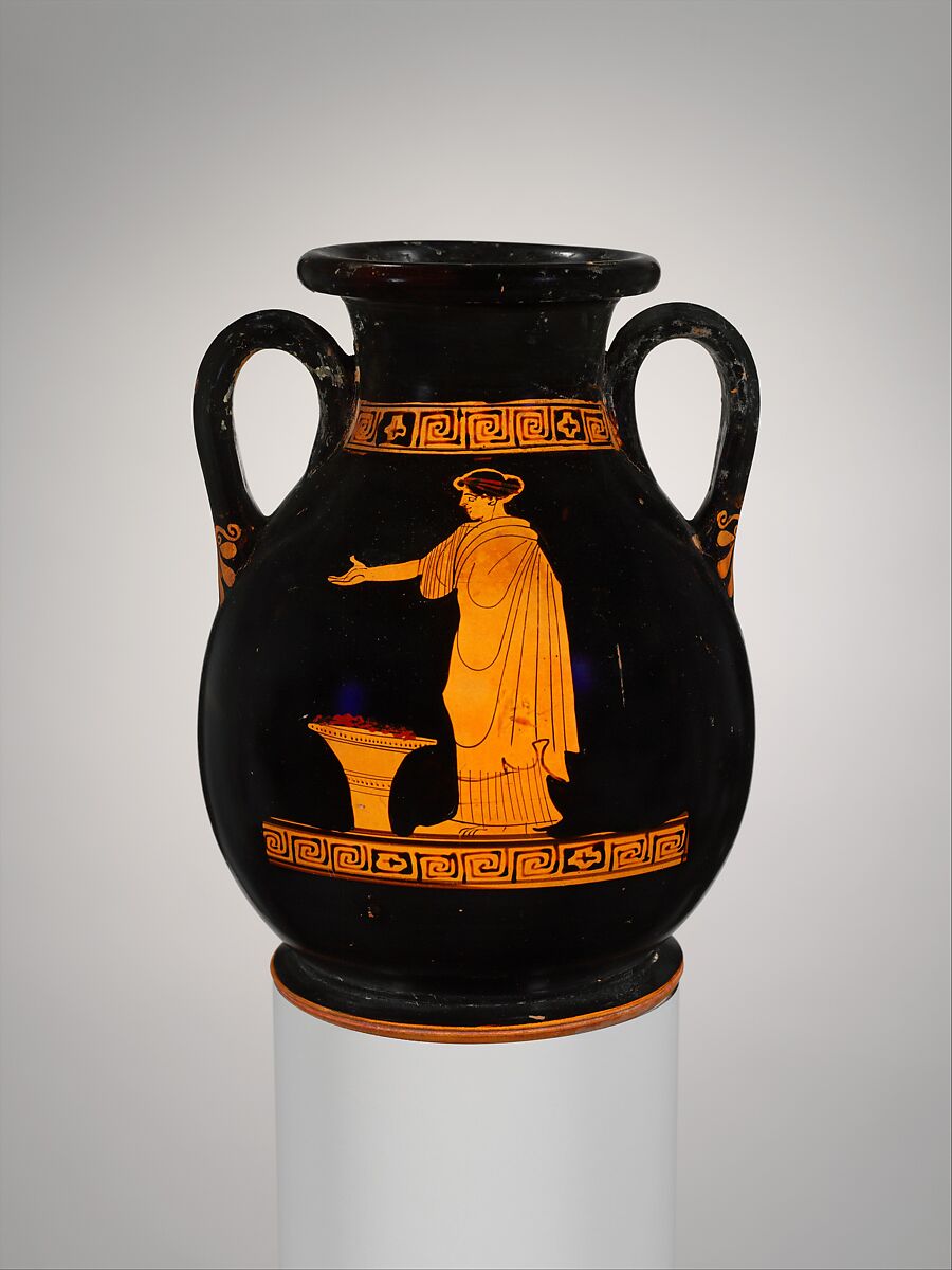 Terracotta pelike (jar), Attributed to the Carlsruhe Painter, Terracotta, Greek, Attic