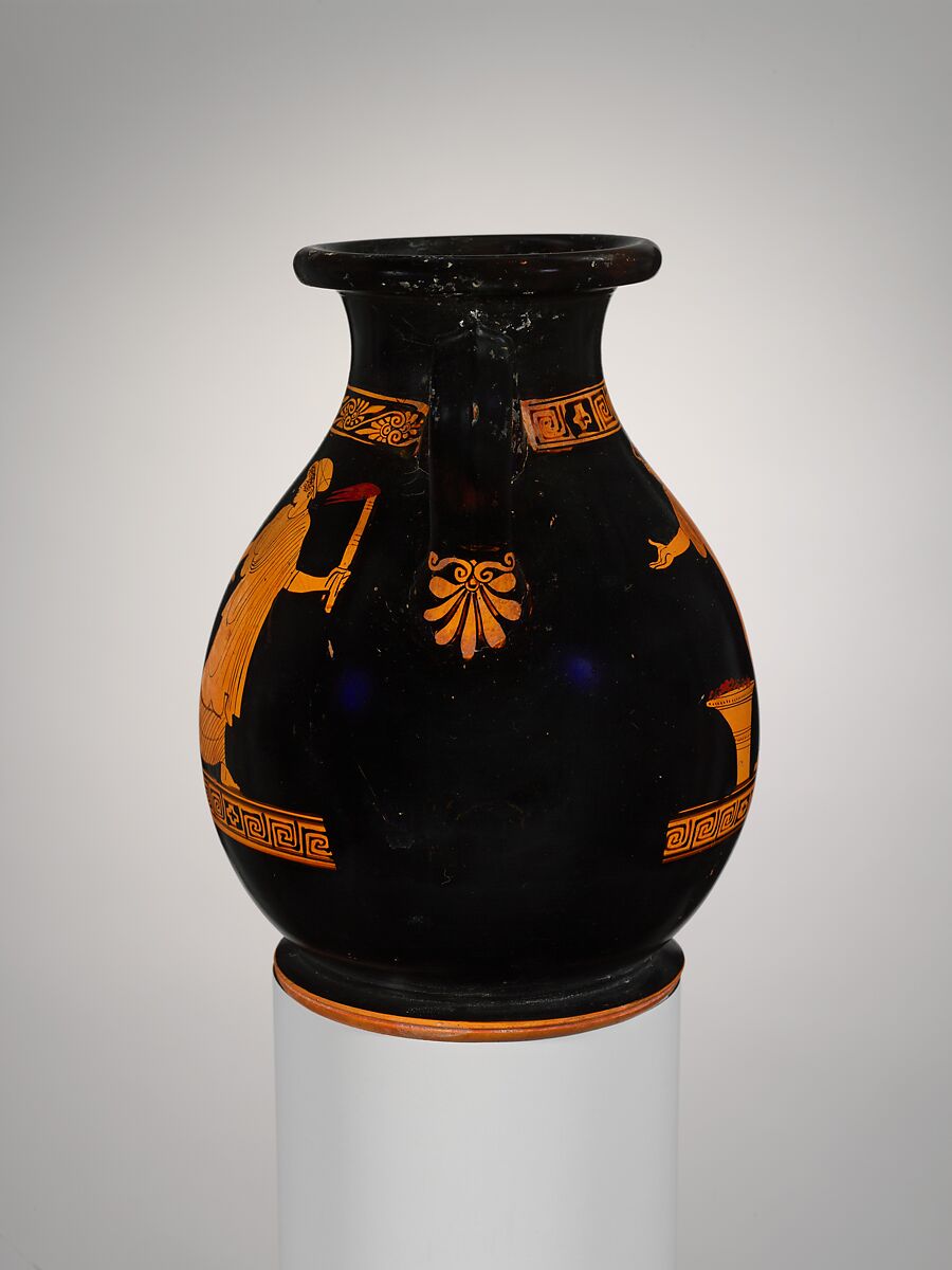 Terracotta pelike (jar), Attributed to the Carlsruhe Painter, Terracotta, Greek, Attic