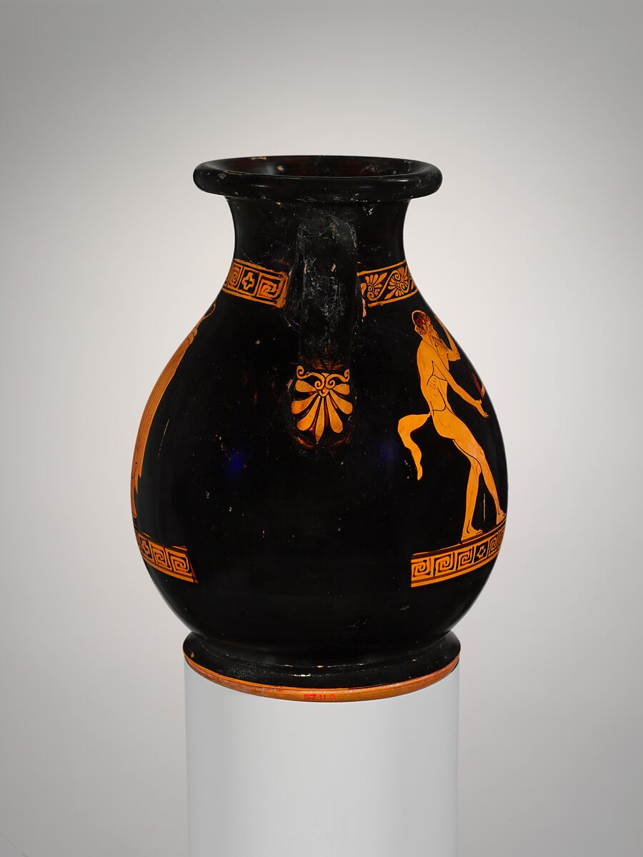 Terracotta pelike (jar), Attributed to the Carlsruhe Painter, Terracotta, Greek, Attic