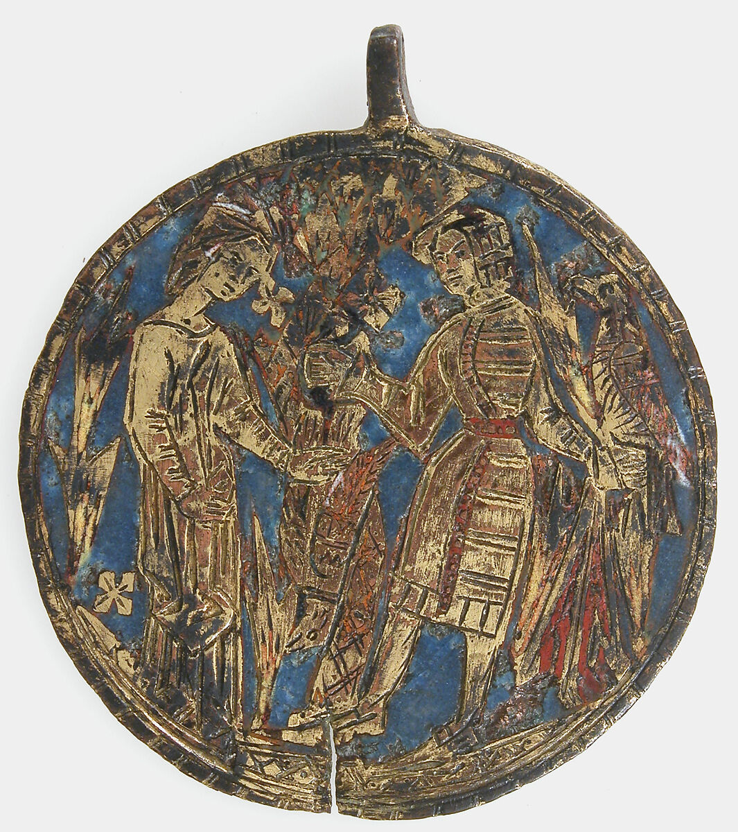 Harness Pendant, Copper, gold, enamel, possibly Spanish 