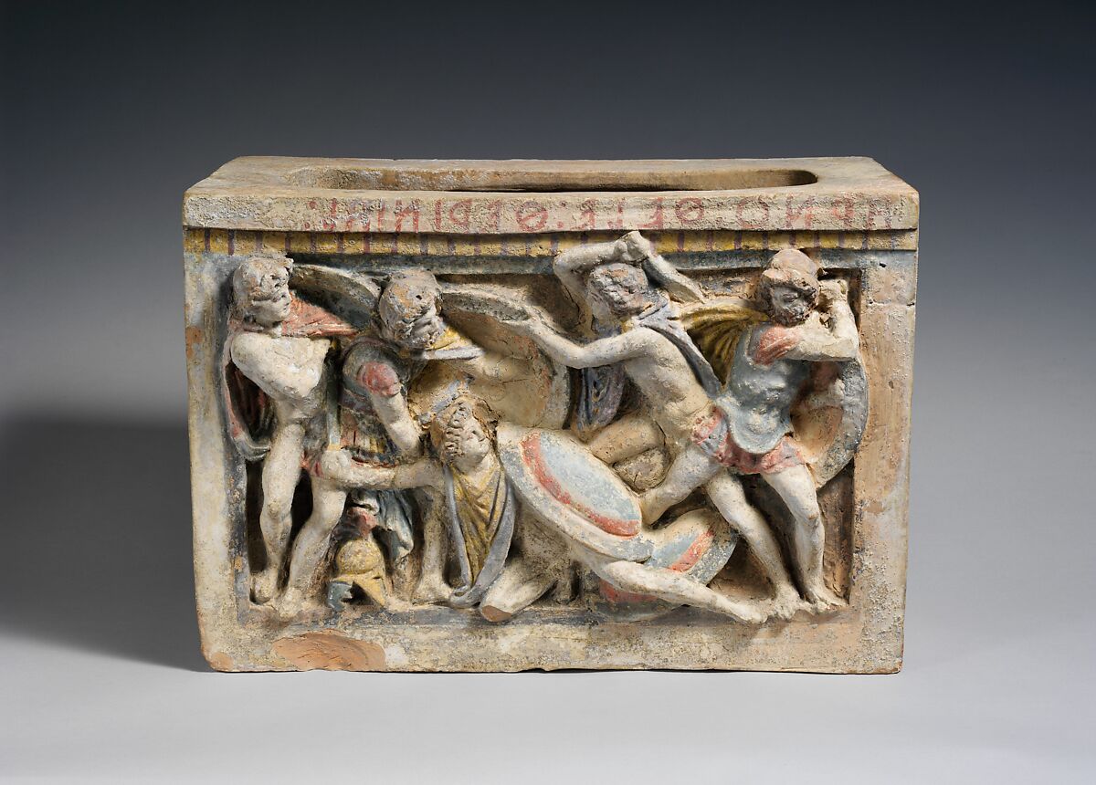 Terracotta cinerary urn, Terracotta, Etruscan