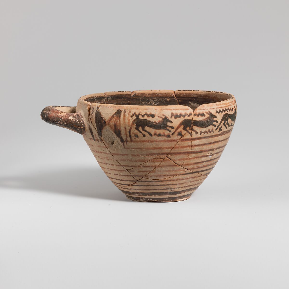 Terracotta one-handled skyphos (deep drinking cup), Terracotta, Greek, possibly Boeotian 