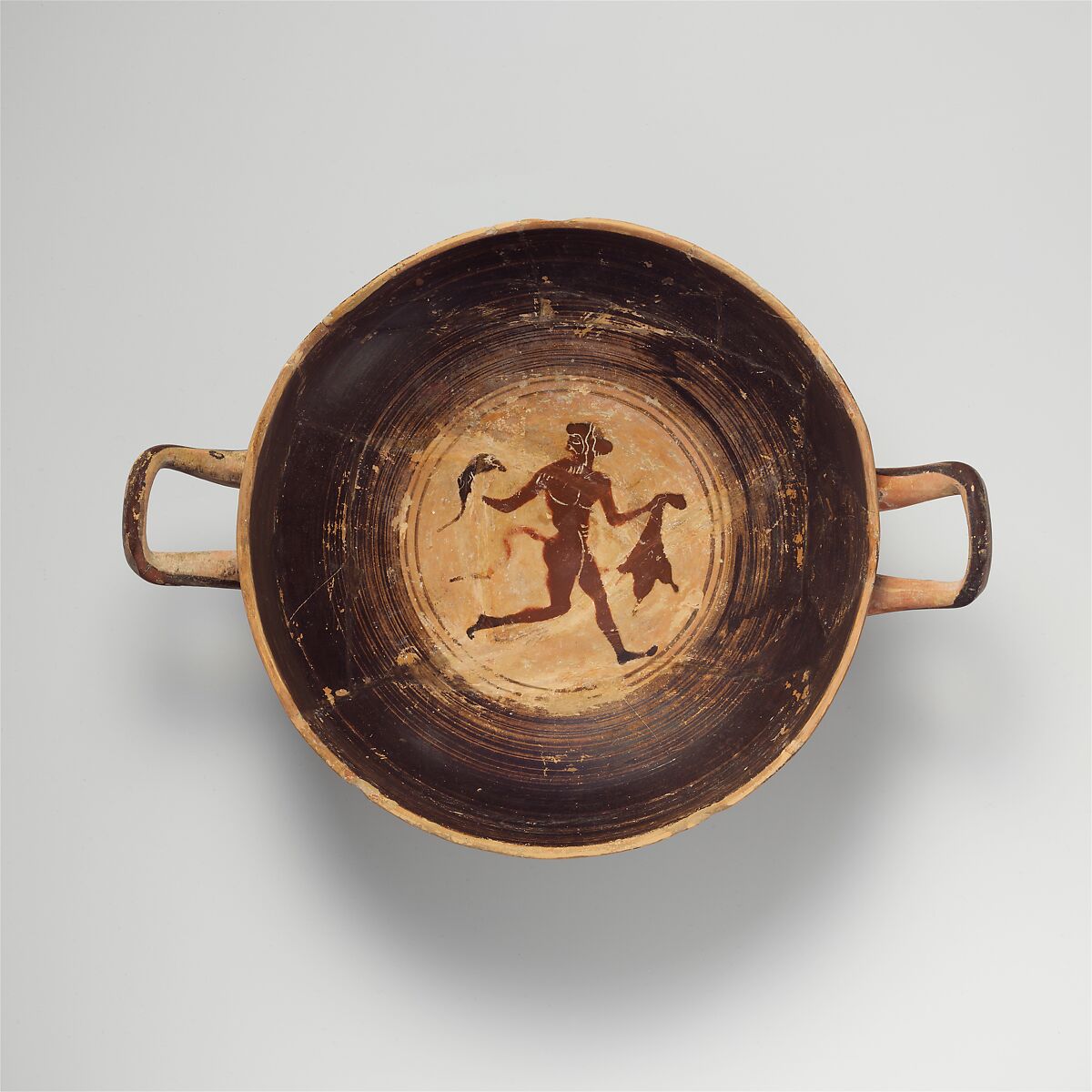 Terracotta kylix (drinking cup), Terracotta, Greek, Attic or Boeotian 