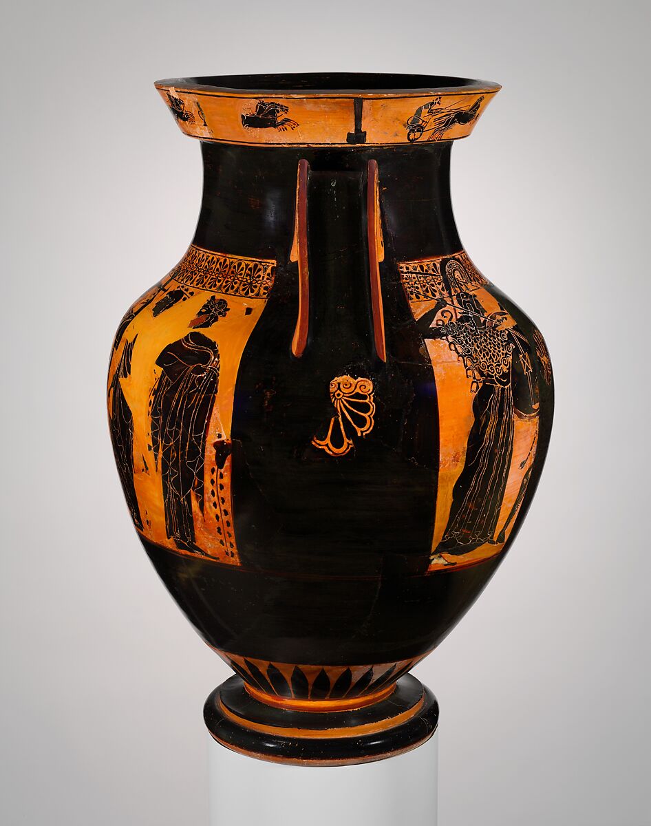 Terracotta amphora (jar), Attributed to the Antimenes Painter, Terracotta, Greek, Attic