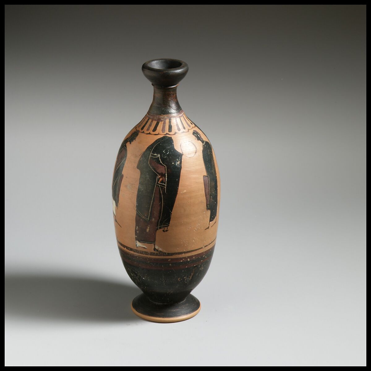 Terracotta lekythos (oil flask), Terracotta, Greek, Euboean 