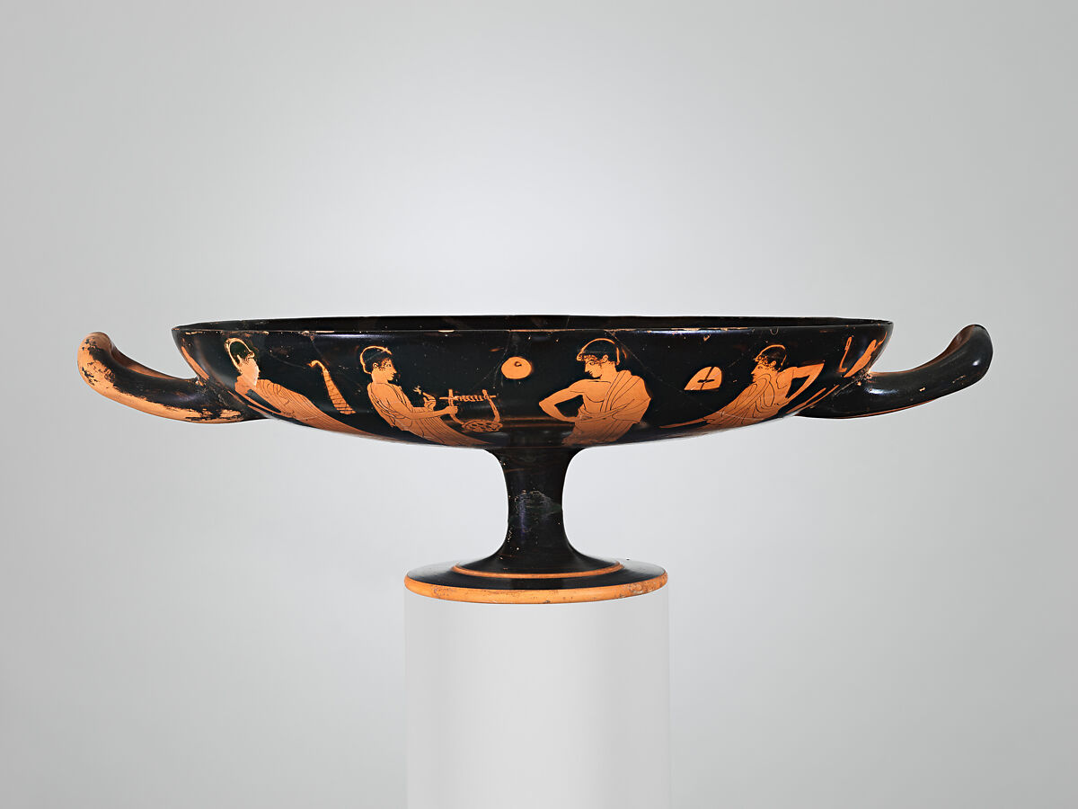 Terracotta kylix (drinking cup), Attributed to the Lyandros Painter, Terracotta, Greek, Attic