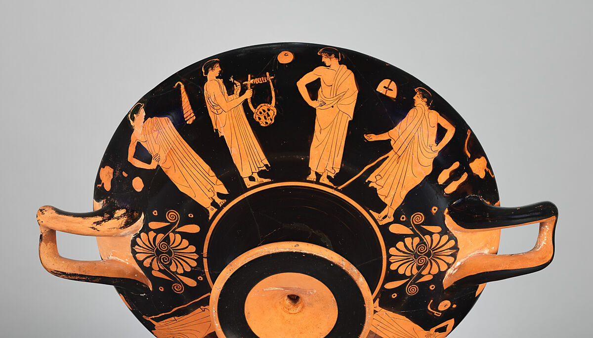 Terracotta kylix (drinking cup), Attributed to the Lyandros Painter, Terracotta, Greek, Attic