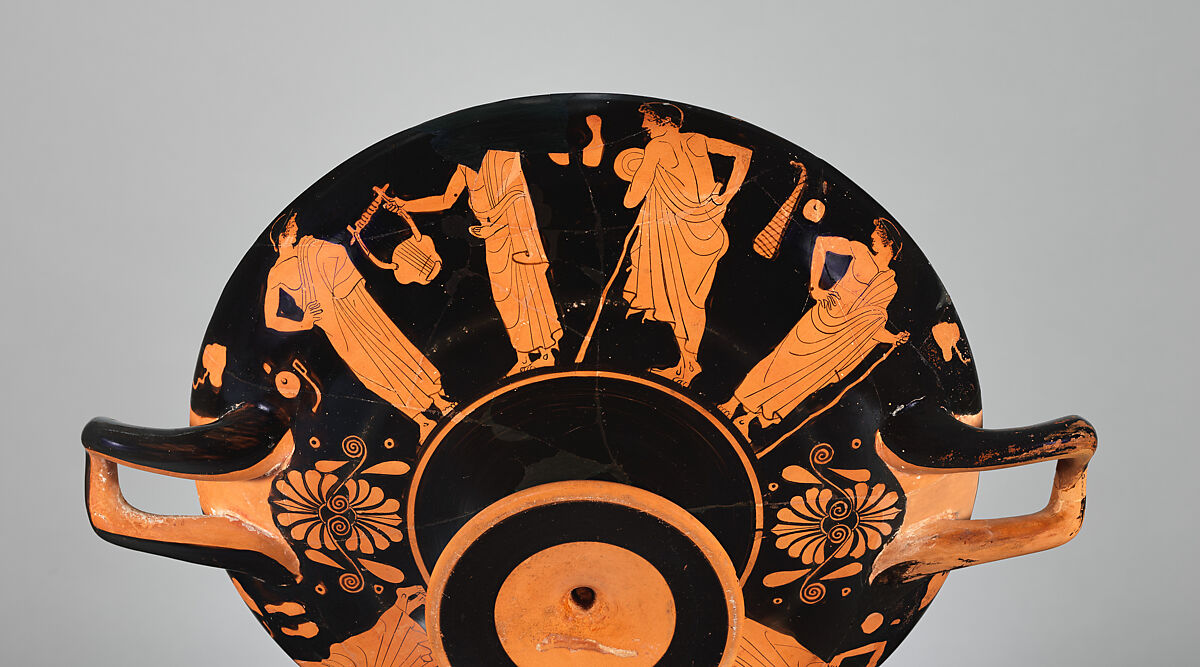 Terracotta kylix (drinking cup), Attributed to the Lyandros Painter, Terracotta, Greek, Attic