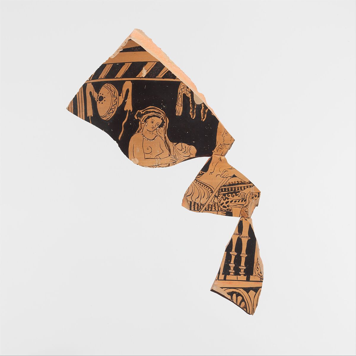 Fragments of a terracotta calyx-krater (mixing bowl), Very close in style to the work of the Dolon Painter, Terracotta, Greek, South Italian, Lucanian