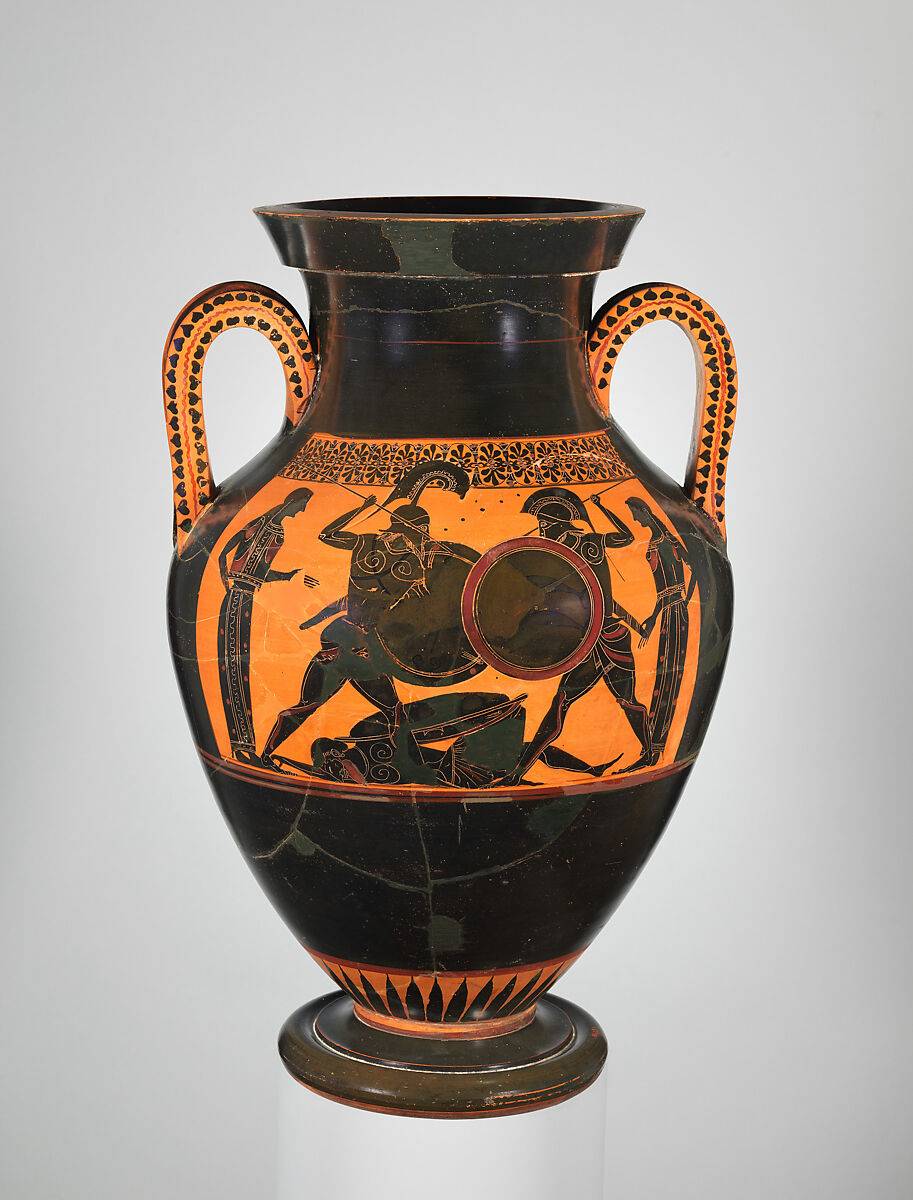 Terracotta amphora (jar), Attributed to the Lysippides Painter, Terracotta, Greek, Attic 