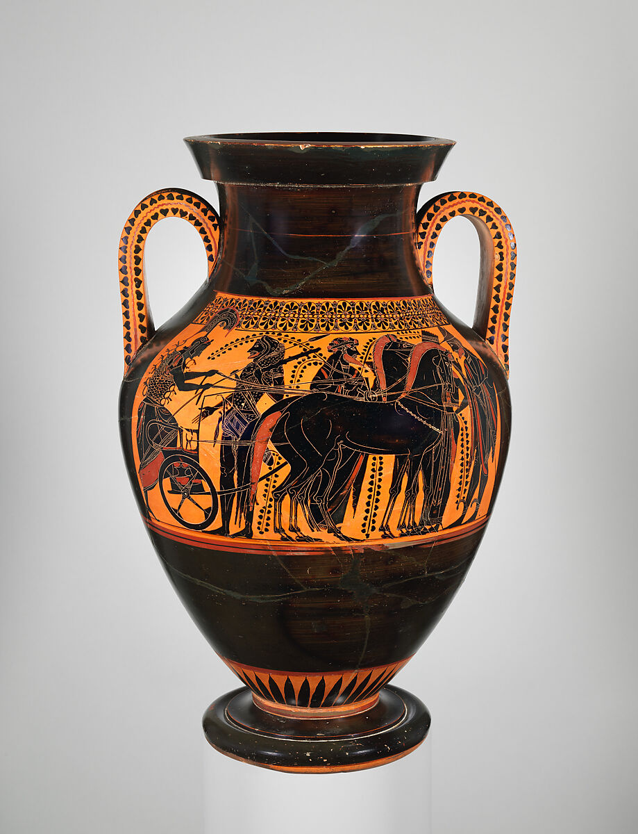 Terracotta amphora (jar), Attributed to the Lysippides Painter, Terracotta, Greek, Attic