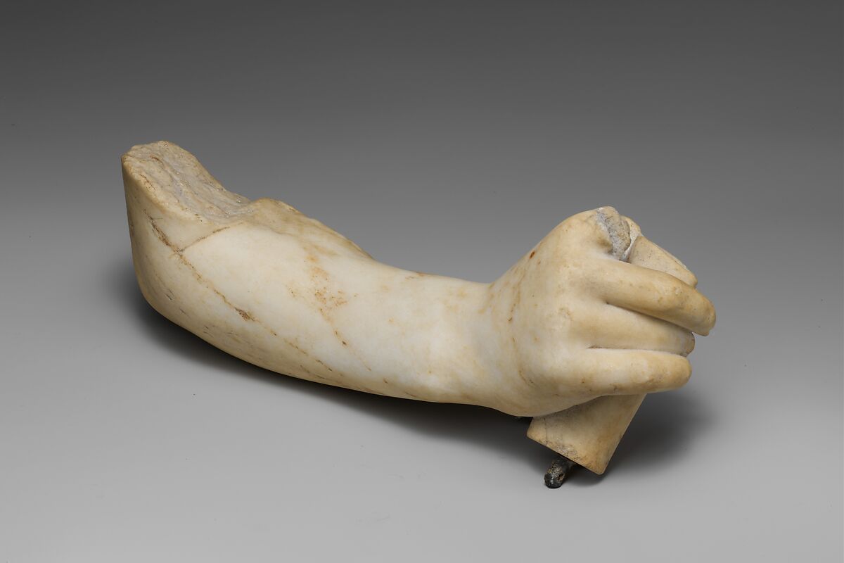 Marble right hand and forearm, Marble, Pentellic, Greek 