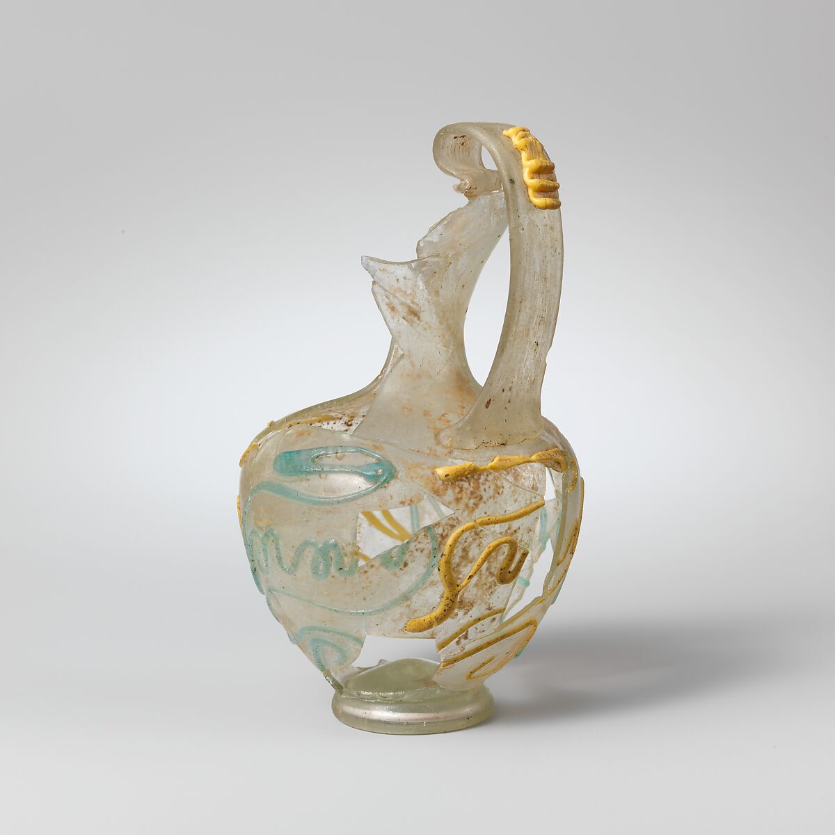 Glass jug with snake-thread decoration, Glass, Roman, Rhenish 