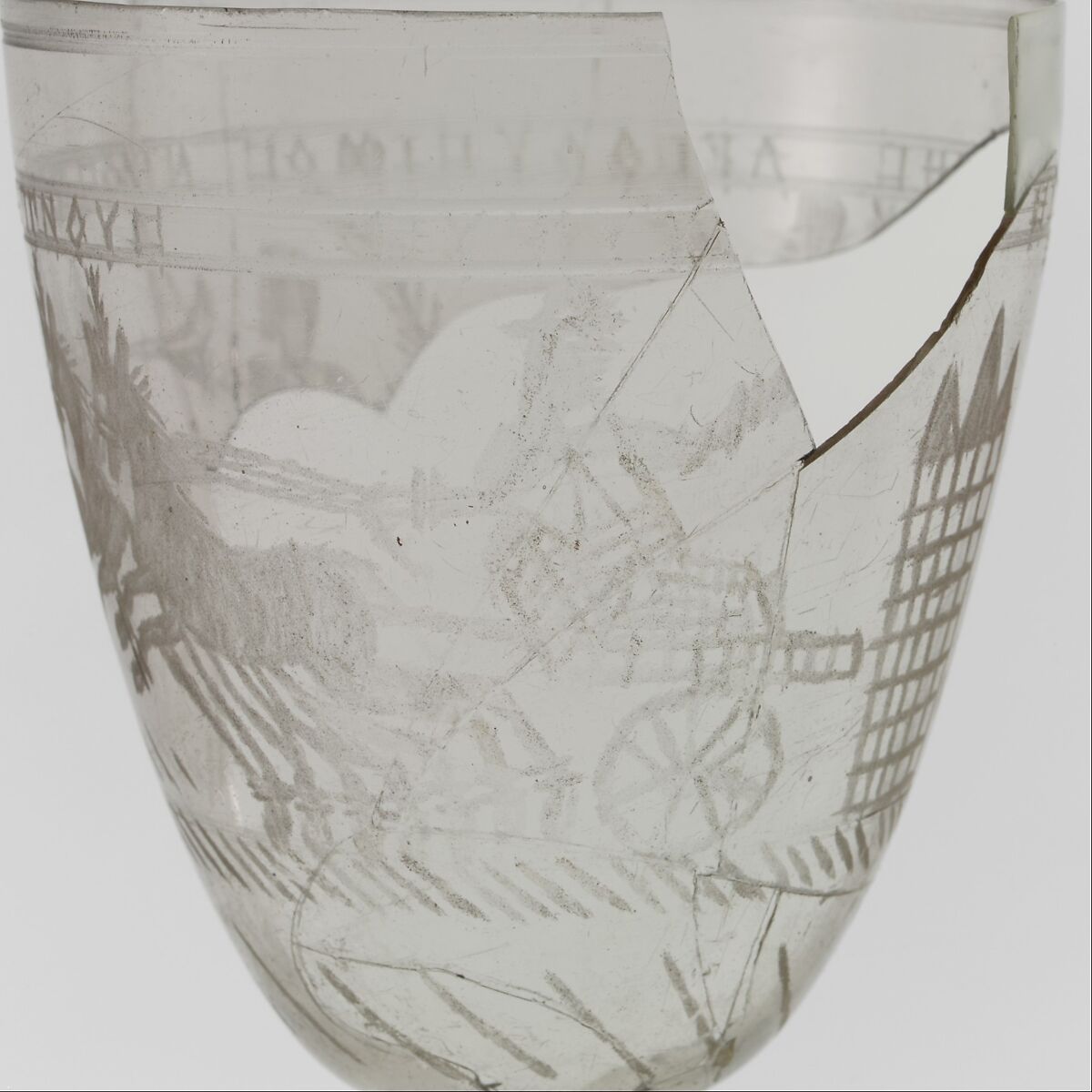 Glass beaker with victorious charioteer, Glass, Roman, Eastern Mediterranean