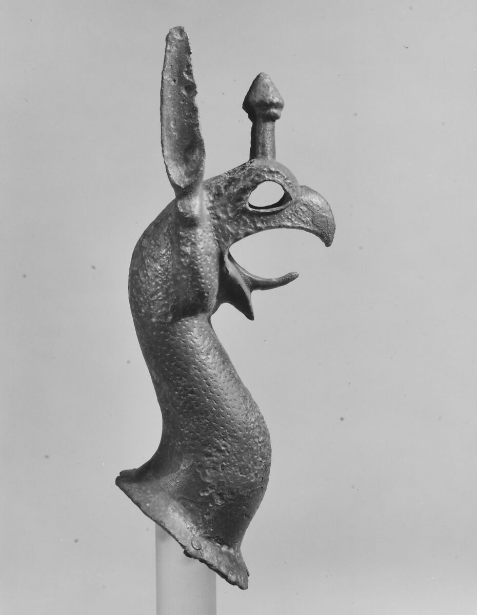 Bronze griffin attachment from a cauldron, Bronze, Greek 
