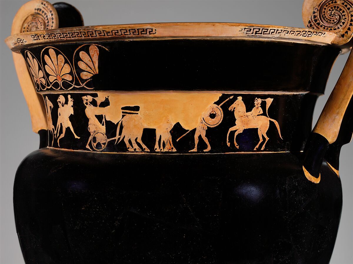 Terracotta volute-krater (bowl for mixing wine and water), Attributed to the Karkinos Painter, Terracotta, Greek, Attic