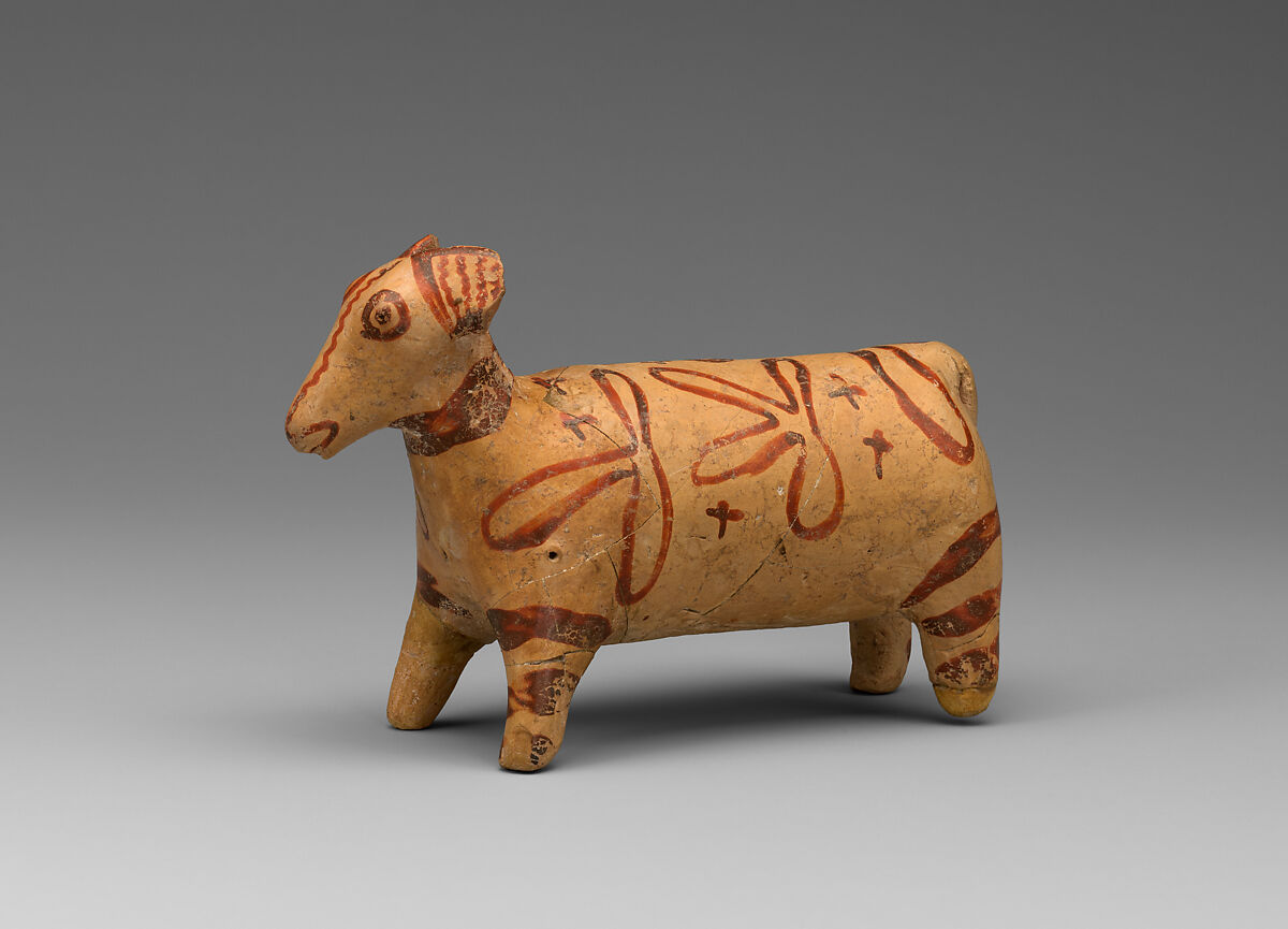 Terracotta sheep or bull, Terracotta, Helladic, Mycenaean