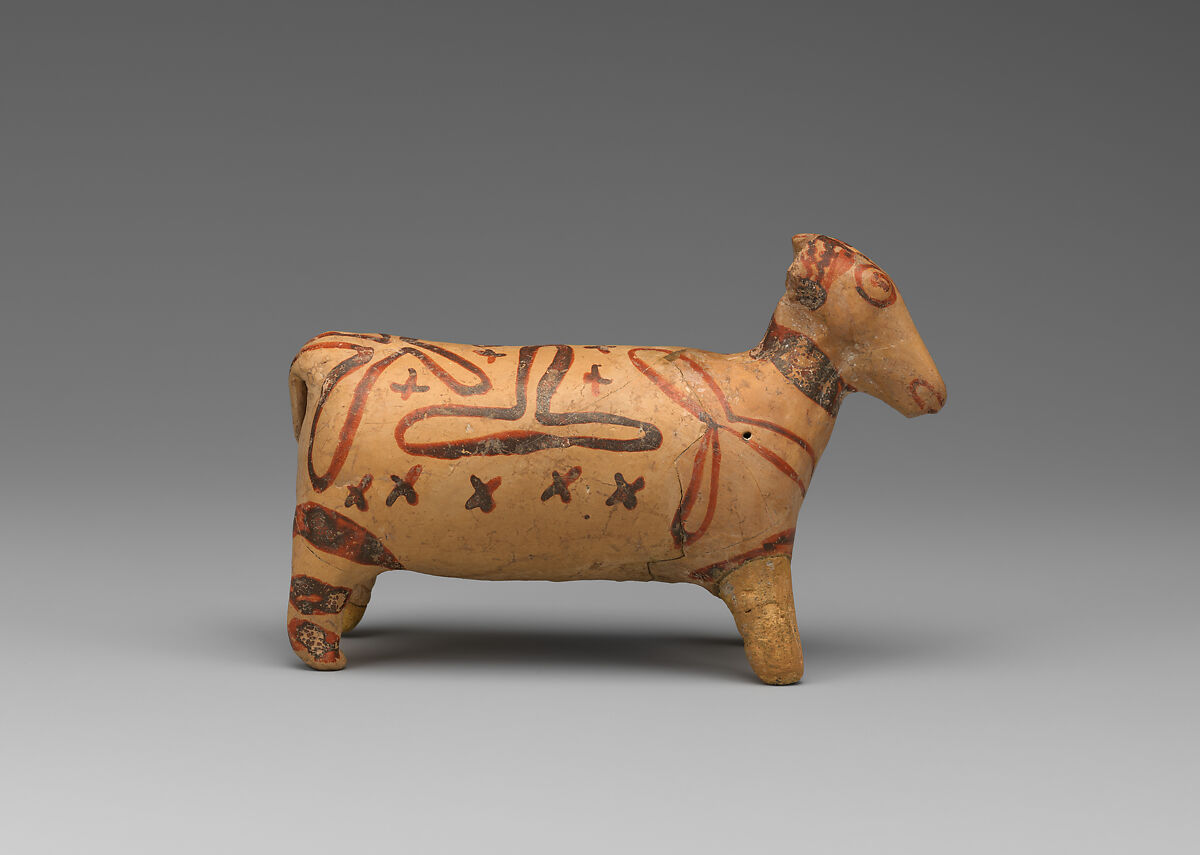 Terracotta sheep or bull, Terracotta, Helladic, Mycenaean