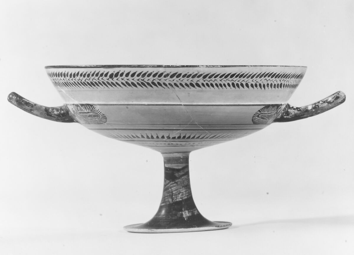 Terracotta kylix (drinking cup), In the manner of Arkesilas Painter, Terracotta, Greek, Laconian