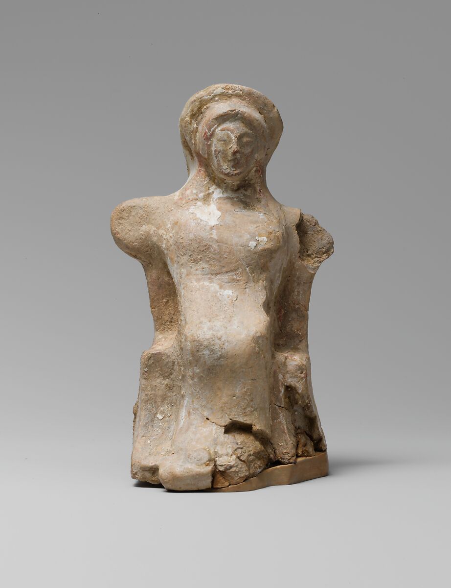 Terracotta statuette of a seated woman, Terracotta, Greek, Attic 