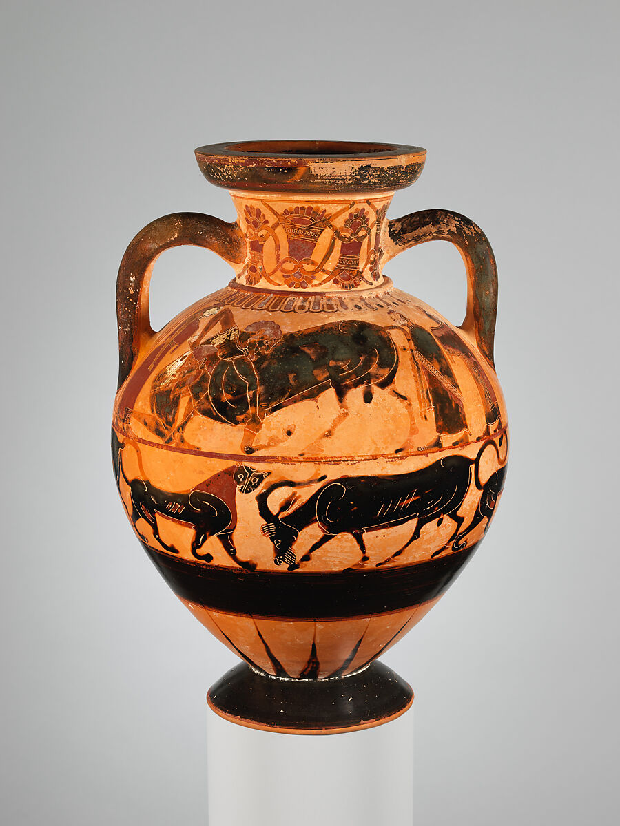 Terracotta neck-amphora (jar), Attributed to the Ptoon Painter, Terracotta, Greek, Attic