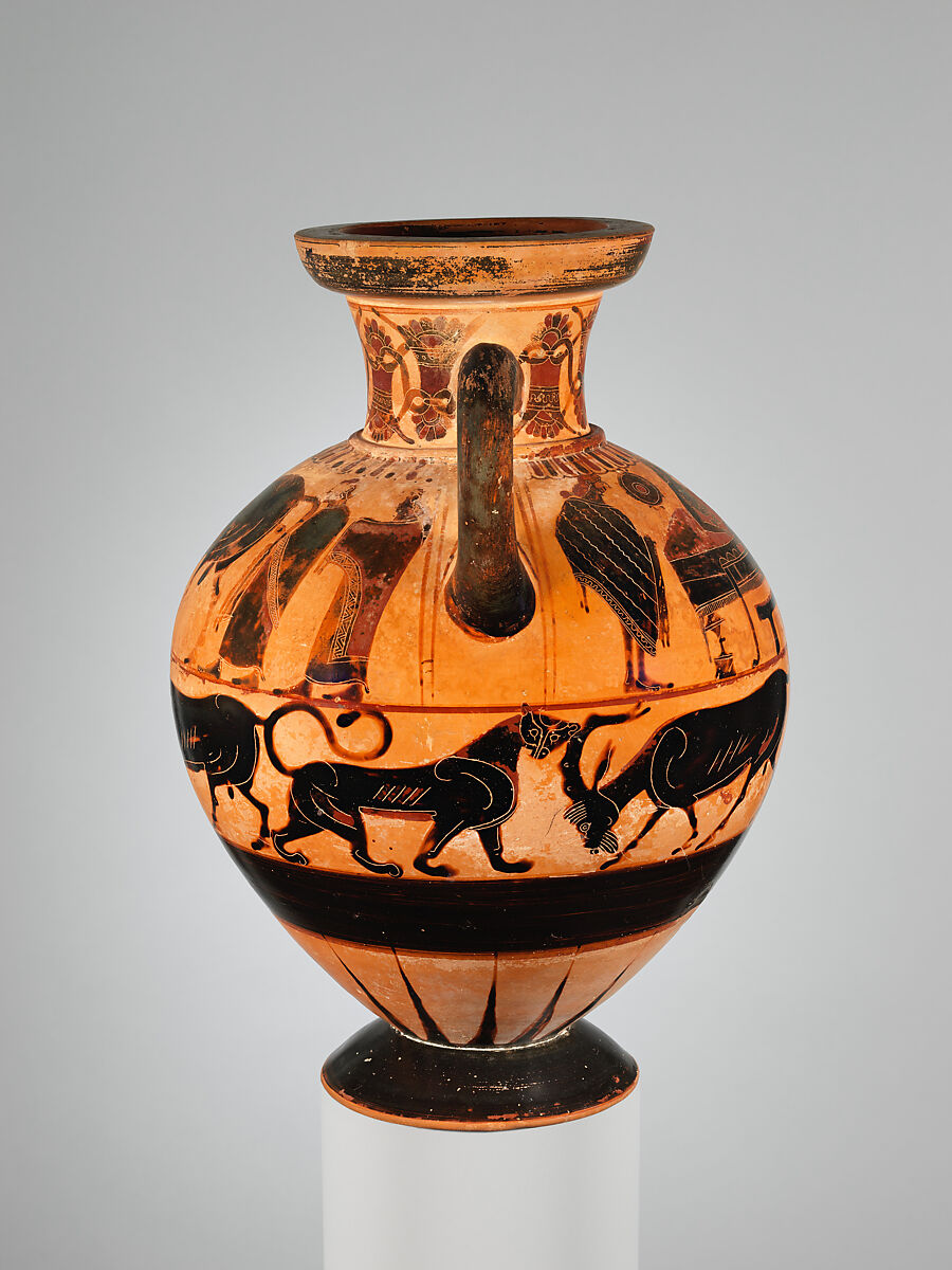Terracotta neck-amphora (jar), Attributed to the Ptoon Painter, Terracotta, Greek, Attic