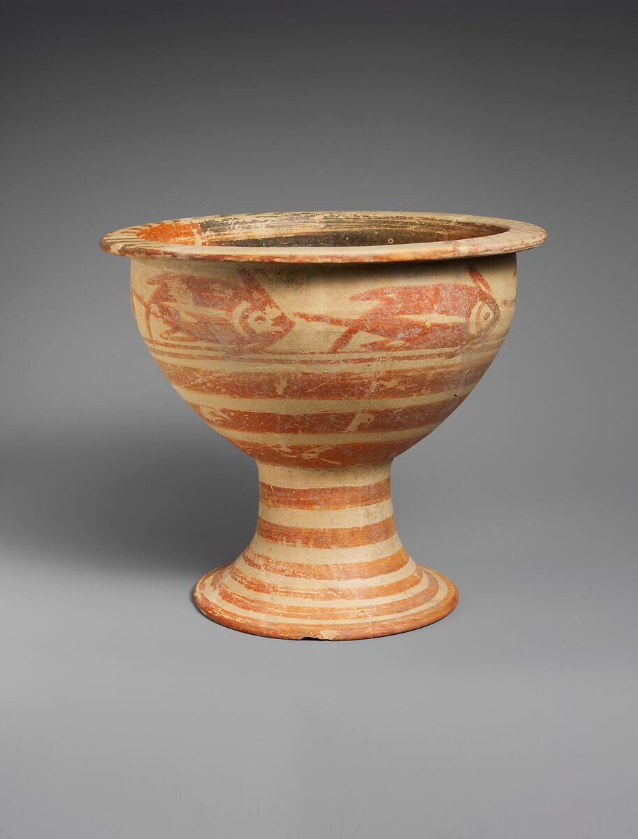 Terracotta footed bowl, Terracotta, Etruscan, Italo-geometric 