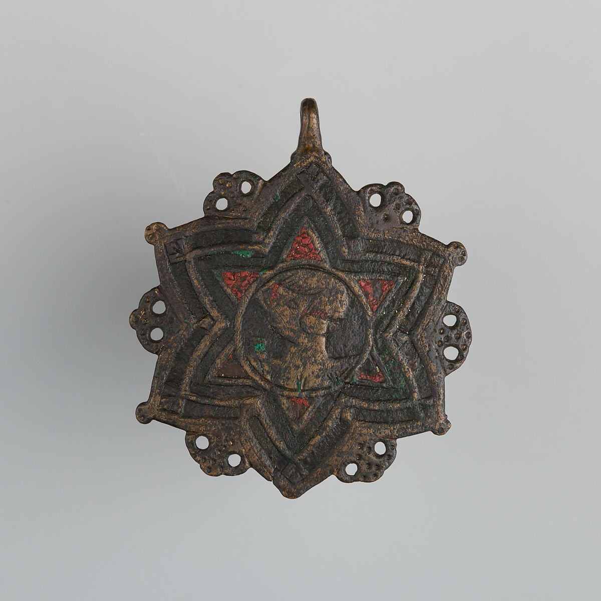 Badge or Harness Pendant, Copper, gold, emanel, possibly Spanish 