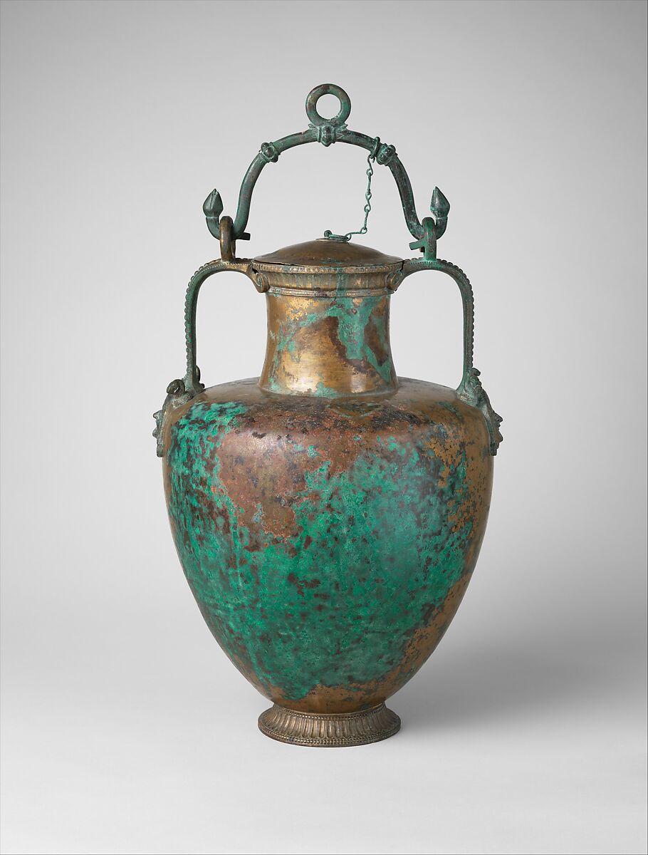Bronze neck-amphora (jar) with lid and bail handle
