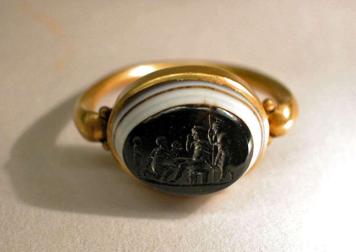Gold ring with onyx intaglio, Onyx, gold, Roman 