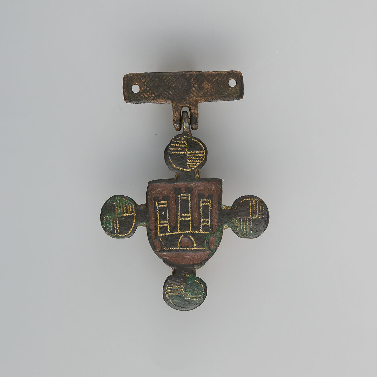 Badge or Harness Pendant, Copper, gold, enamel, Spanish 