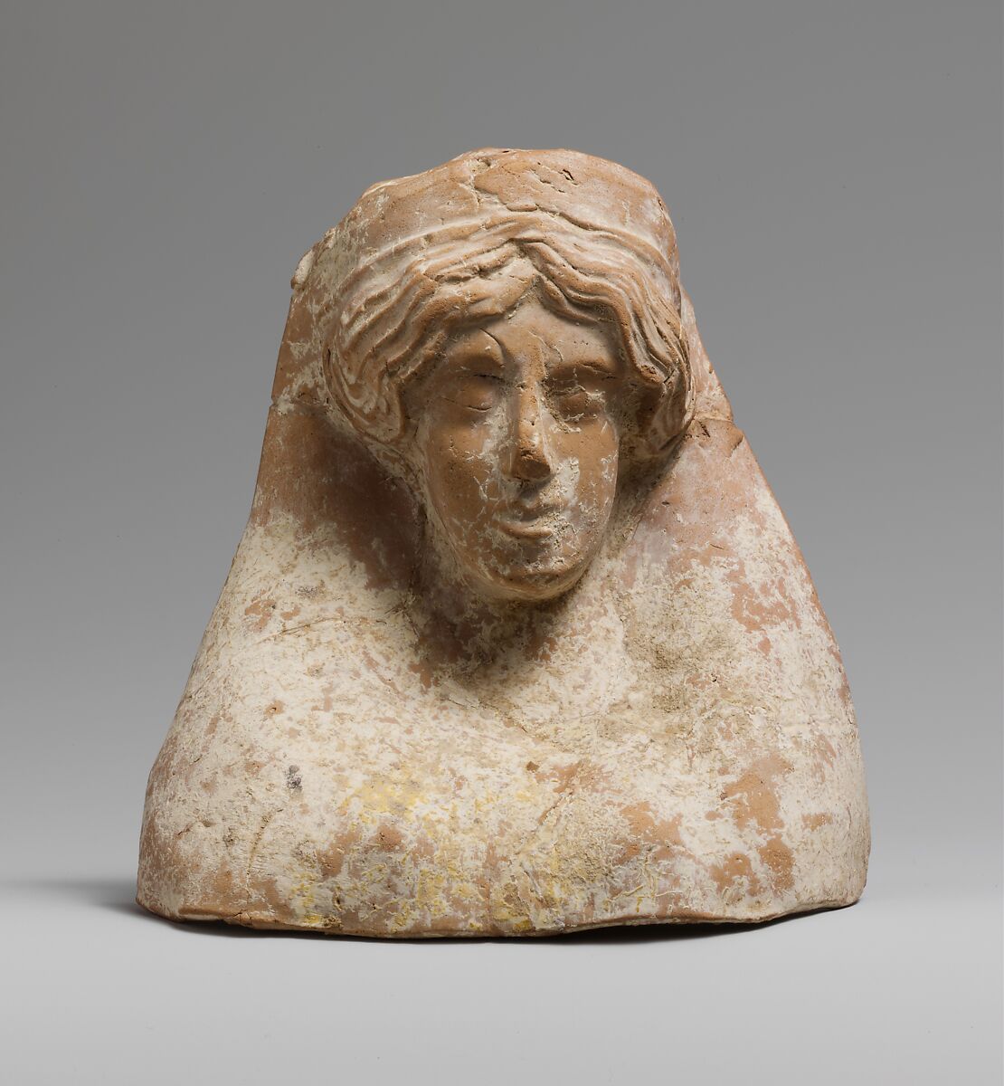 Terracotta relief with the head of a woman, Terracotta, Greek, Corinthian 