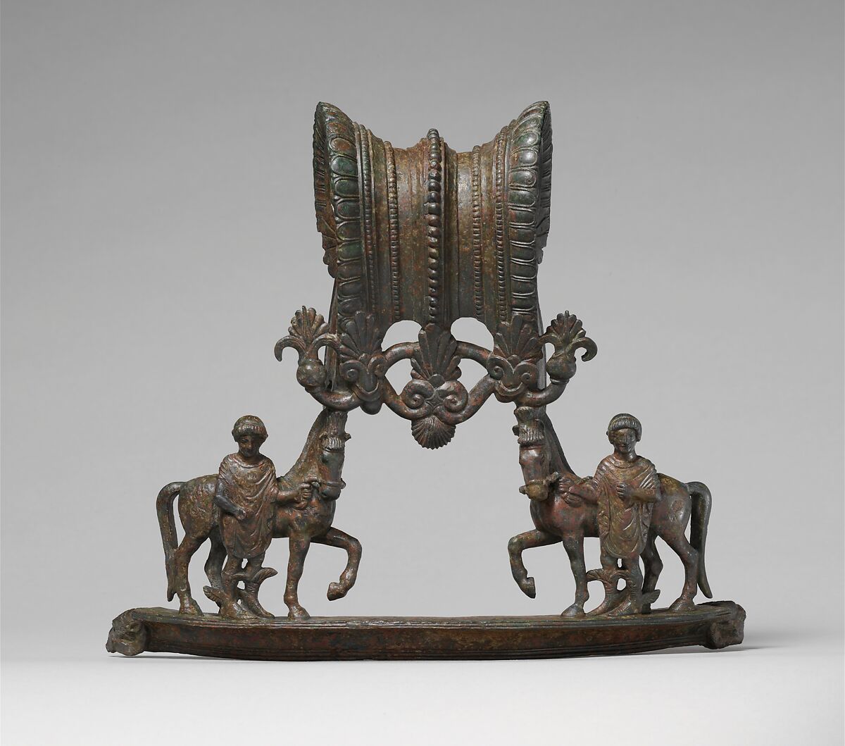 Bronze handles from a large volute-krater (vase for mixing wine and water), Bronze, Etruscan