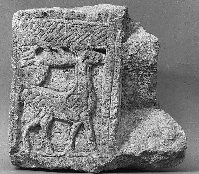 Nenfro tomb-slab fragment, Nenfro, Etruscan, probably Tarquinian