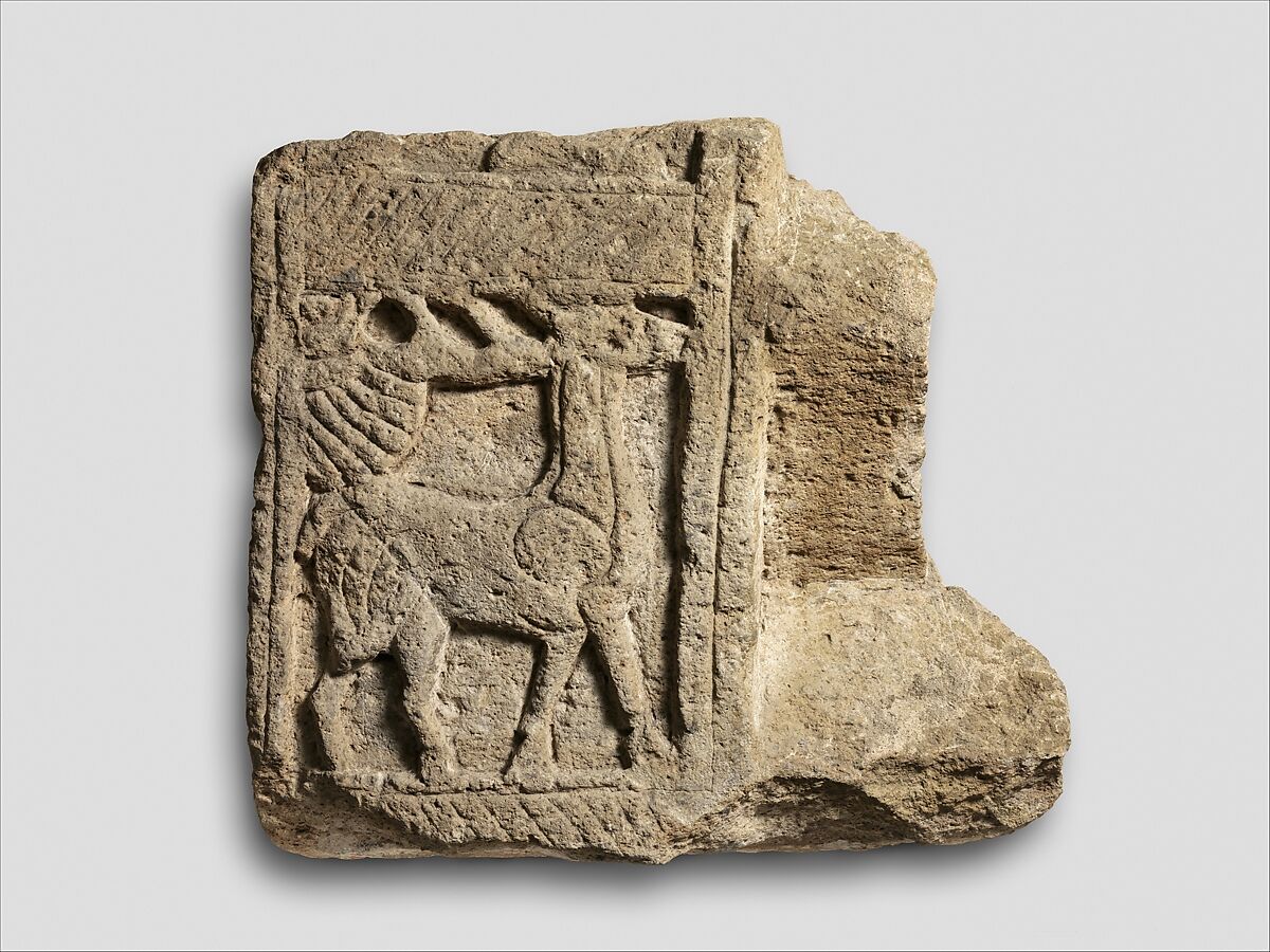 Nenfro tomb-slab fragment, Nenfro, Etruscan, probably Tarquinian 