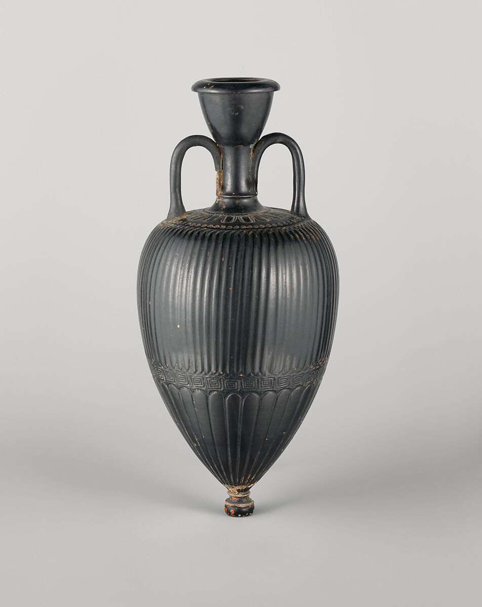 Terracotta amphoriskos (flask), Terracotta, Greek, Attic 