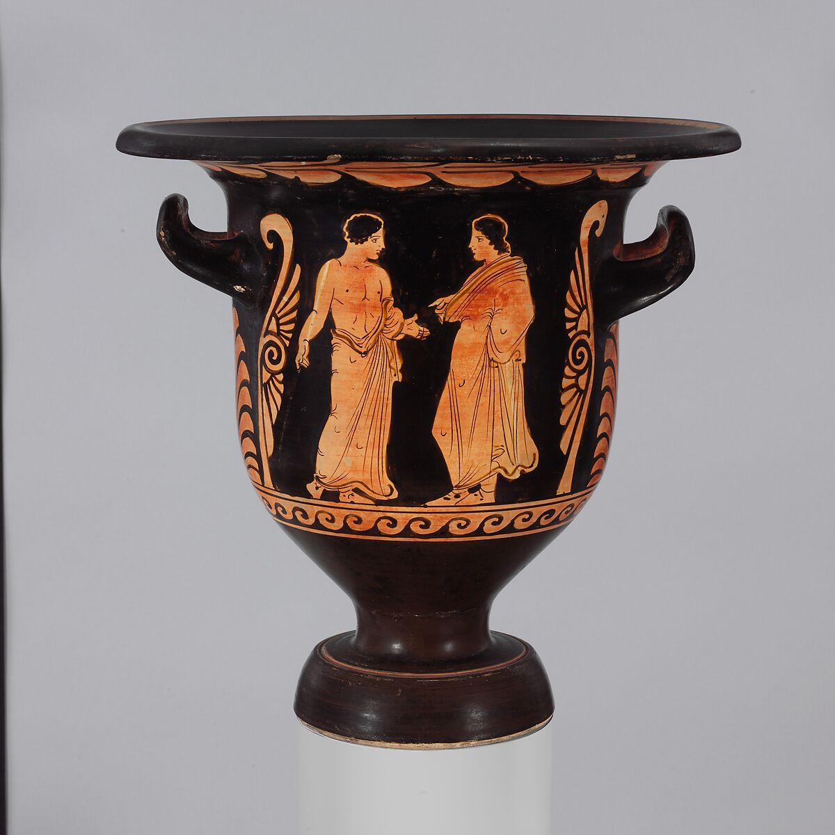 Terracotta bell-krater (mixing bowl), Attributed to Asteas, Terracotta, Greek, South Italian, Paestan