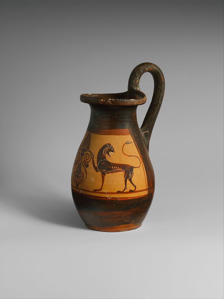 Terracotta olpe (jug), Terracotta, Etruscan 